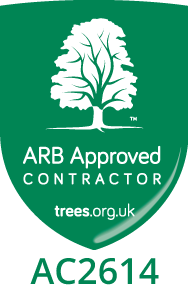 Green shield logo with a white tree graphic, featuring "ARB Approved Contractor," "trees.org.uk," and the code "AC2614" displayed on it—a trusted symbol for any South Shields arborist, including those specialising in hedge cutting.